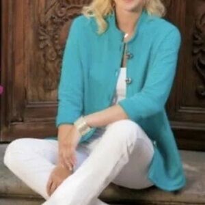 Soft Surroundings Style 2AJ94 Teal Long Sleeve Wear Anywhere Top Women’s L